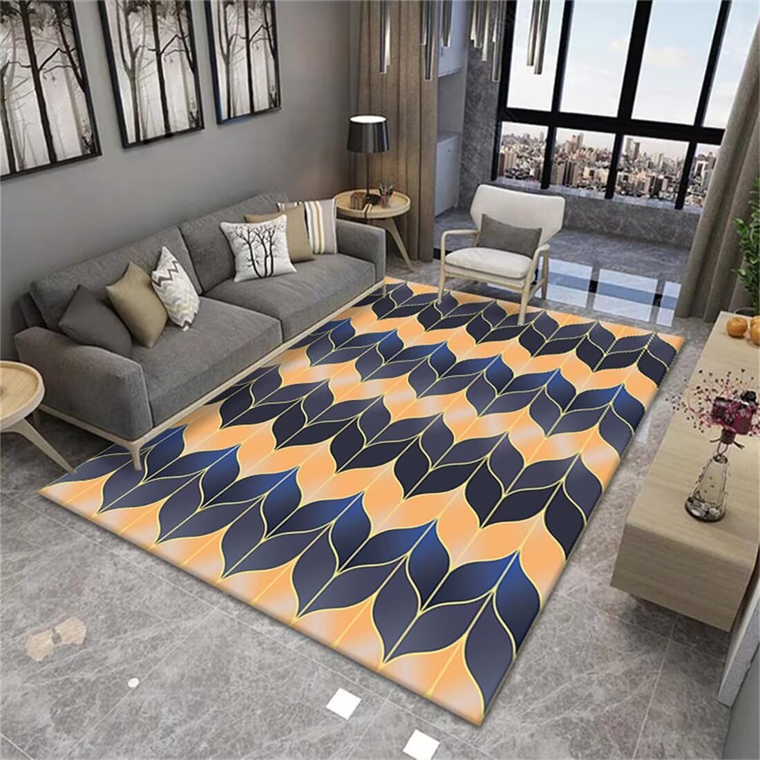 Tapis de chambre bleu orange à motif géométrique moderne 50X70CM