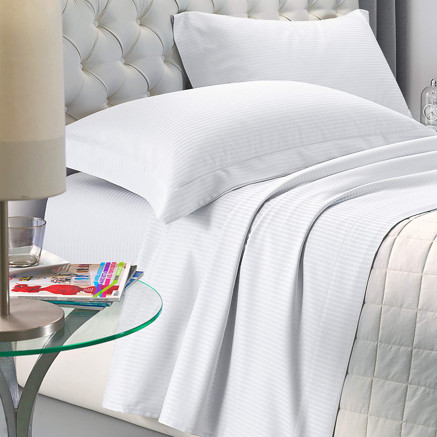 Set completo lenzuola letto Delux in raso di cotone con federe – alta qualità effetto cangiante – 2 Piazze Matrimoniale - Bianco