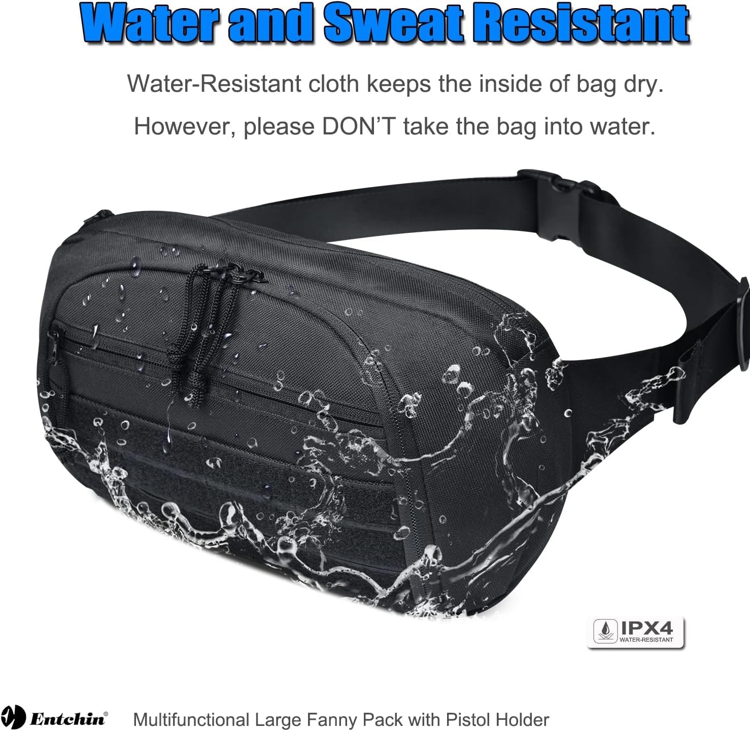 Entchin Tactical Fanny Pack for Men Women,Multifunctional Crossbody Bag with Elastic Band Holder,Concealed Carry Waist Pounch (E109 Black) - Image 7
