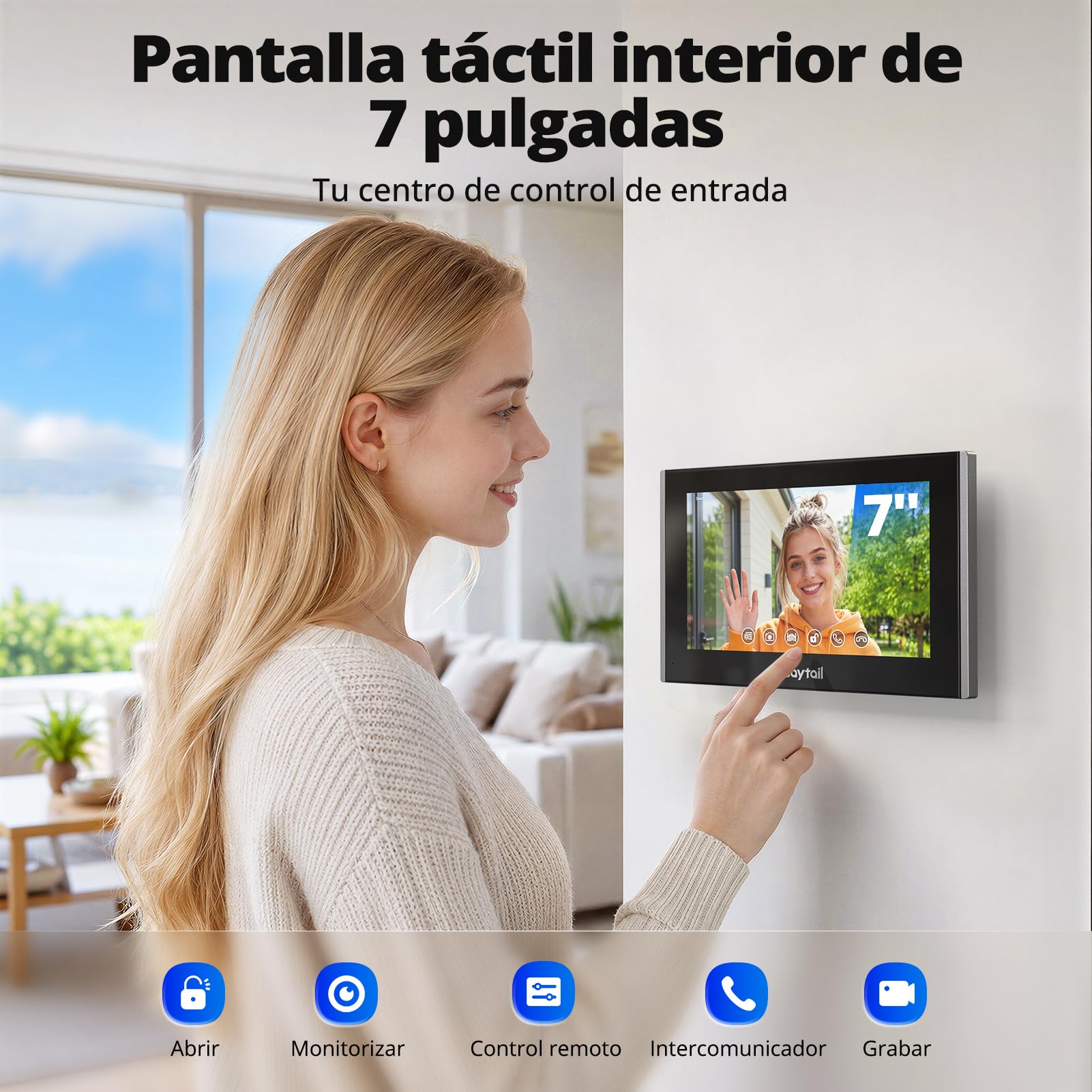 Videoportero WiFi 2 Hilos, 7" IPS Touchscreen, WiFi6 Dualband, 1080P HD Timbre Video Sistema Intercomunicador, Detección Humana, Tuya App, RFID, Apertura Remota, IP65
