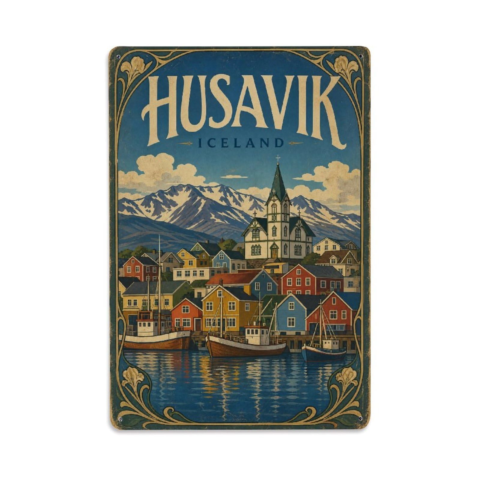 Vintage Travel Iceland Husavik Metal Tin Sign