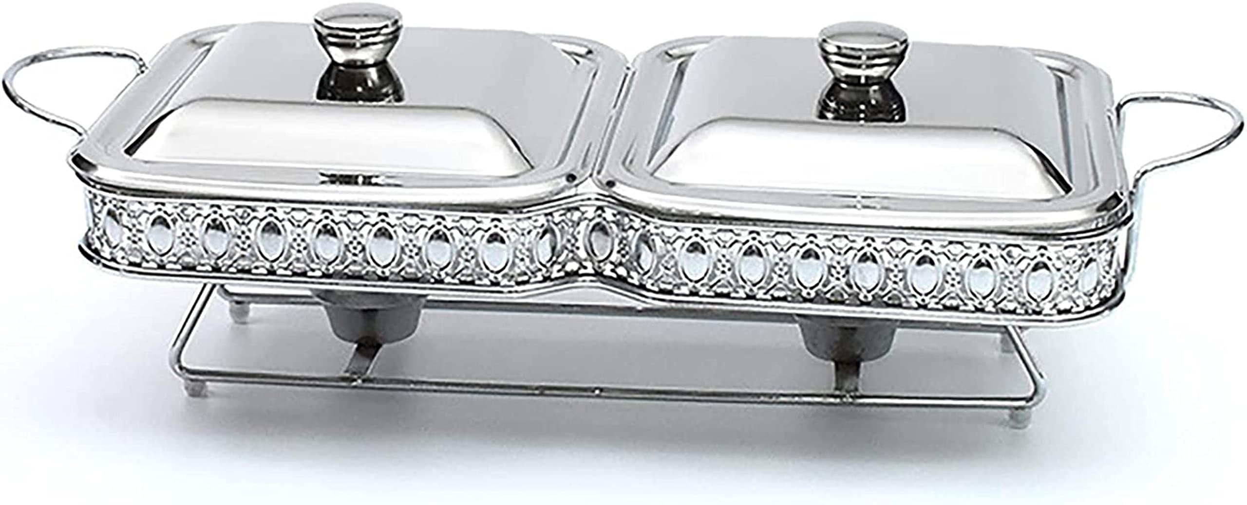 Chafing Dish Quadrato in Acciaio Inox da 3,6 QT,Set Scaldavivande per Buffet/Pentola per Alimenti,Coperchio,Supporto Solido E Porta-Combustibile,Argento,Silver