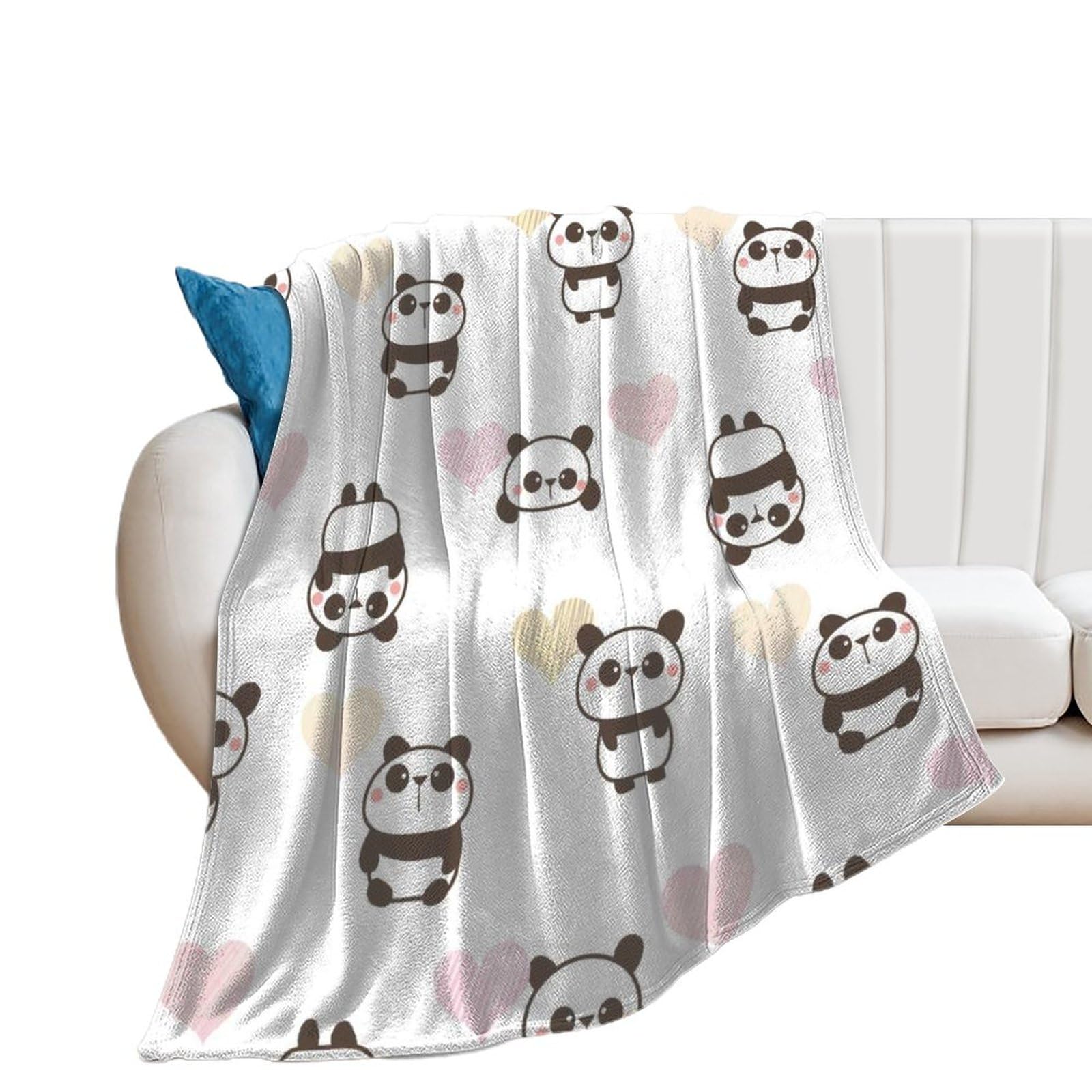 Plaid panda en flanelle polaire 150x200 cm pour lit et canapé