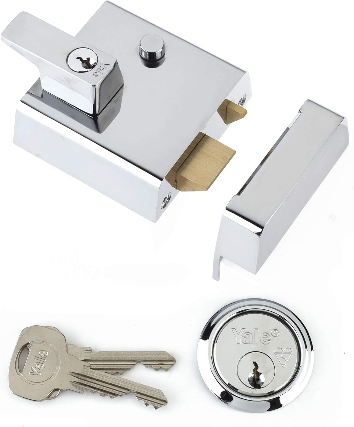 Yale P-1-BLX-PB-60 Double Locking Nightlatch, High Security can be Locked from Inside with Key 2, Brasslux, 60 mm