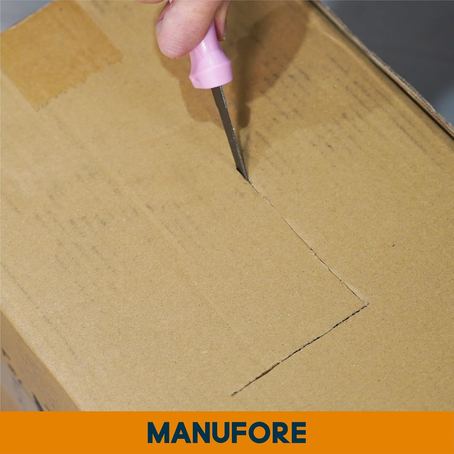 MANUFORE Safety Cardboard Cutter with Protective Sheath, Non-Stick Coated, Serrated & Smooth Dual-Blades Box Opener for Thick Cardboard & Deep Cuts, 5-Pack, Pink