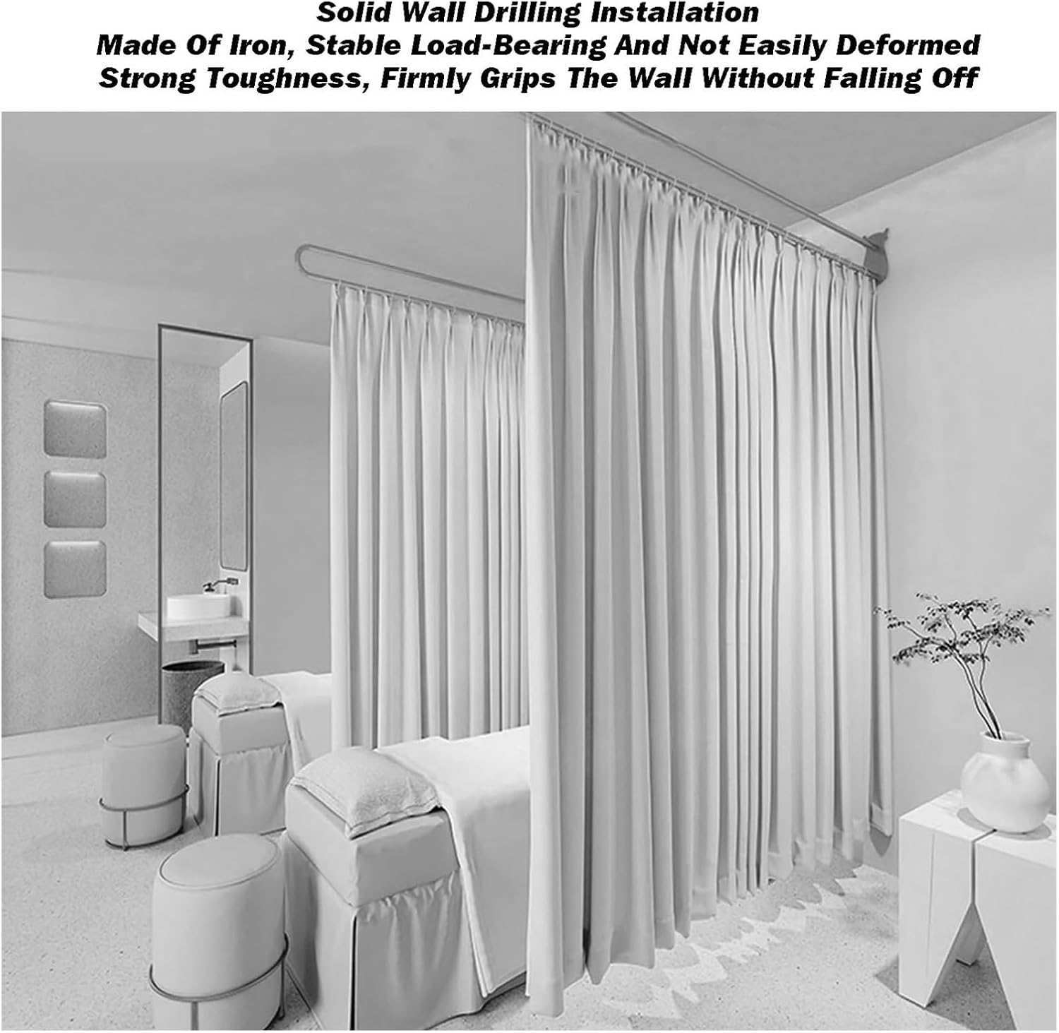 美容室用間仕切りカーテン 1枚仕切りスクリーン保護プライバシー 移動トラックカーテンキット 光透過性生地 マッサージ試着室用(Col