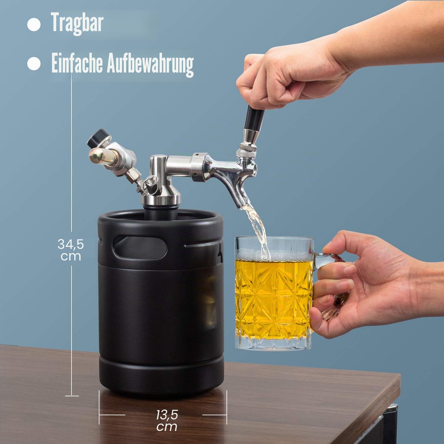 TMCRAFT 64oz Growler-Zapfsystem, druckbeaufschlagter Mini-Keg aus rostfreiem Stahl mit Kühler-Jacket, tragbares Heim-Spendersystem zur Erhaltung von Frische und Kohlensäure für Fassbier, Heimbrauerei