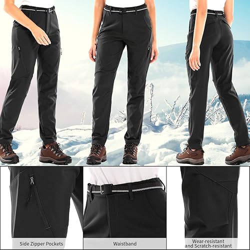 Miniatura 5 de Pantalones de nieve para mujer, para senderismo, esquí, invierno, con forro polar, softshell, repelente al agua, campamento, caminar