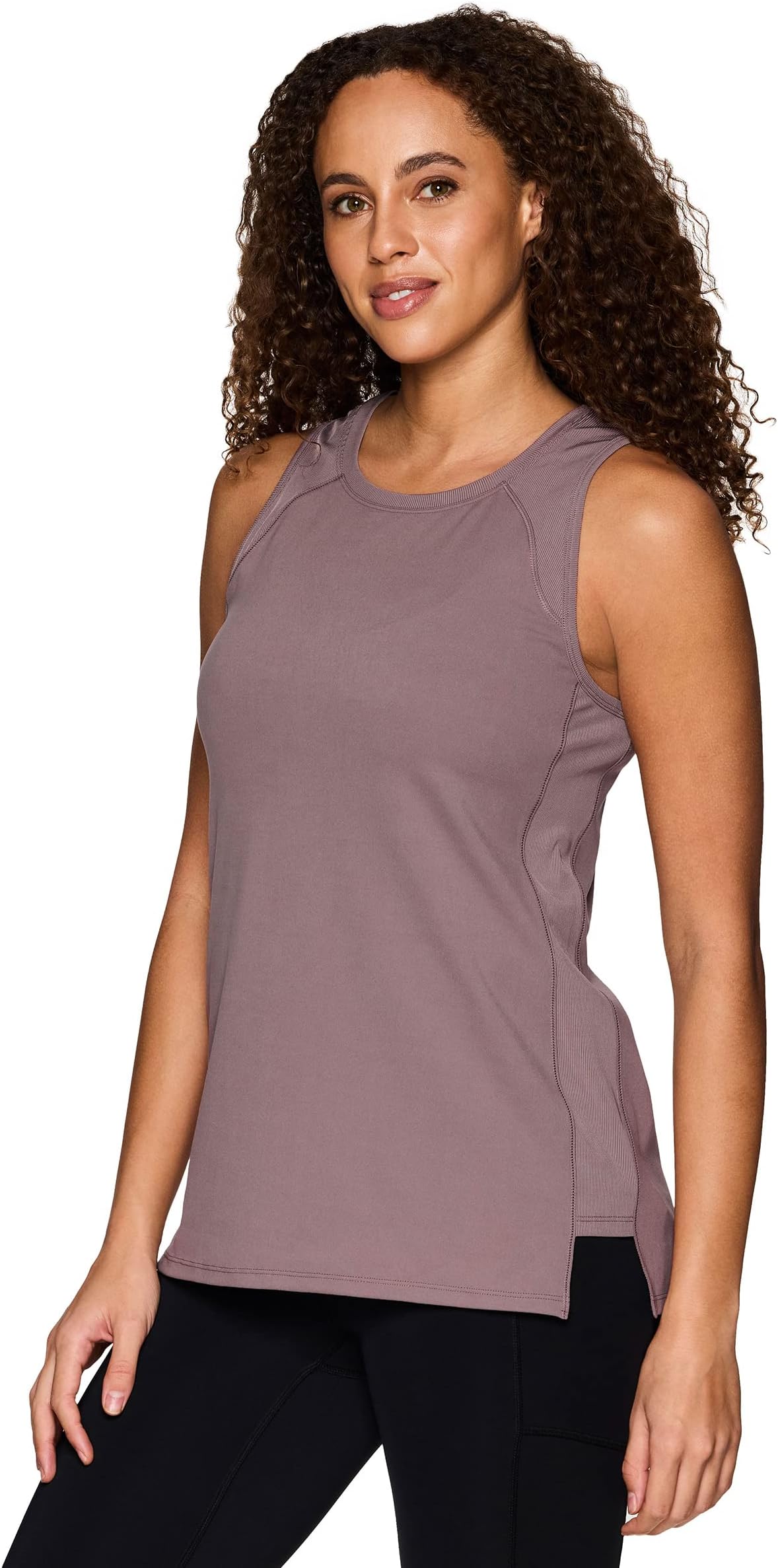 RBXWomen's Gym Tank Top Tunic Length Yoga Tank, Relaxed Fit Super Soft Ribbed Side Sleeveless Workout Top