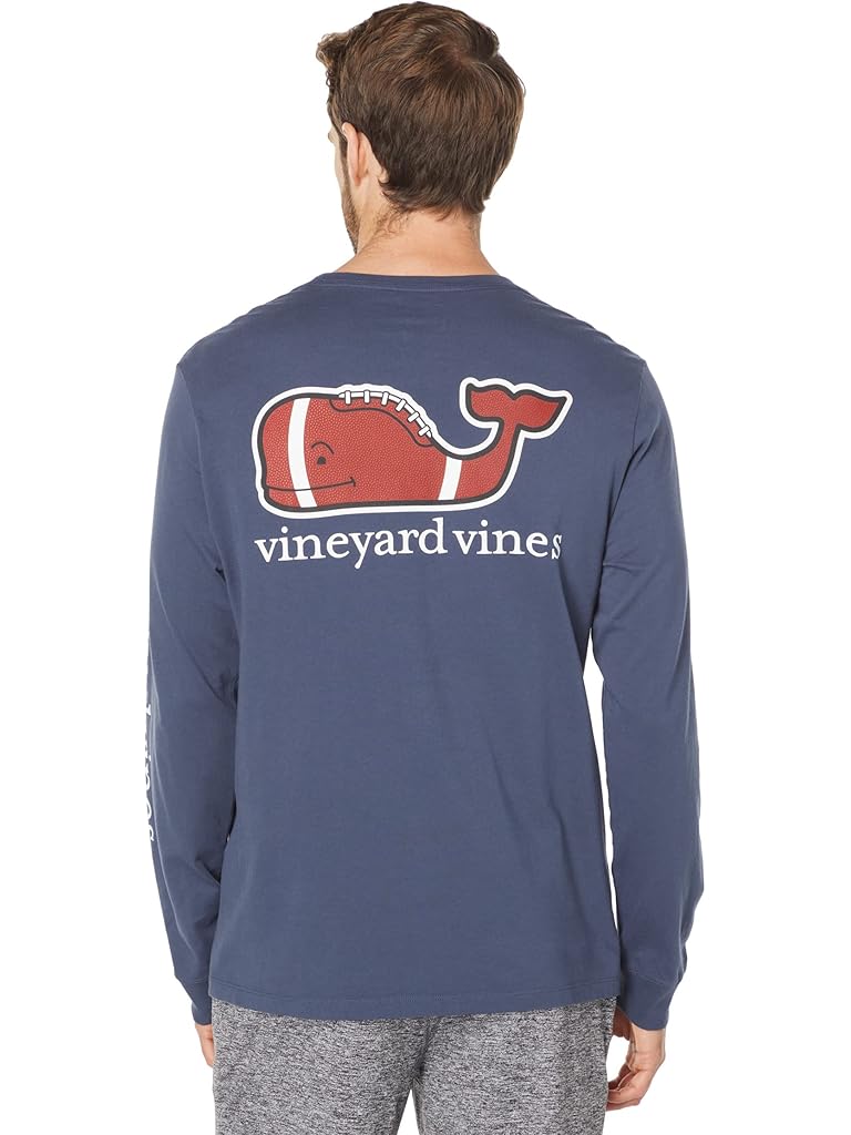 Blue Vineyard Vines Long Sleeve Football Whale Pocket Tee