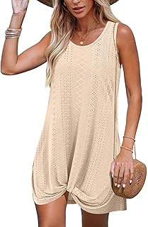 Swimsuit Coverup Summer Dresses for Women Vacation Essentials Eyelet Crew Neck Loose Sleeveless Twisted