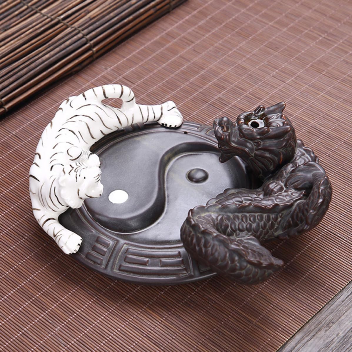 Bruciatore di Incenso Fragranza Naturale in Ceramica Design Drago e Tigre, Aromaterapia Classica per Studio e Yoga