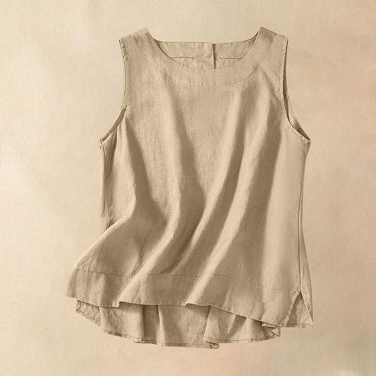 Womens Linen Tank Tops Comfy Crewneck Sleeveless Tops Casual Loose Button Down Flowy Blouse Summer Vacation Outfits