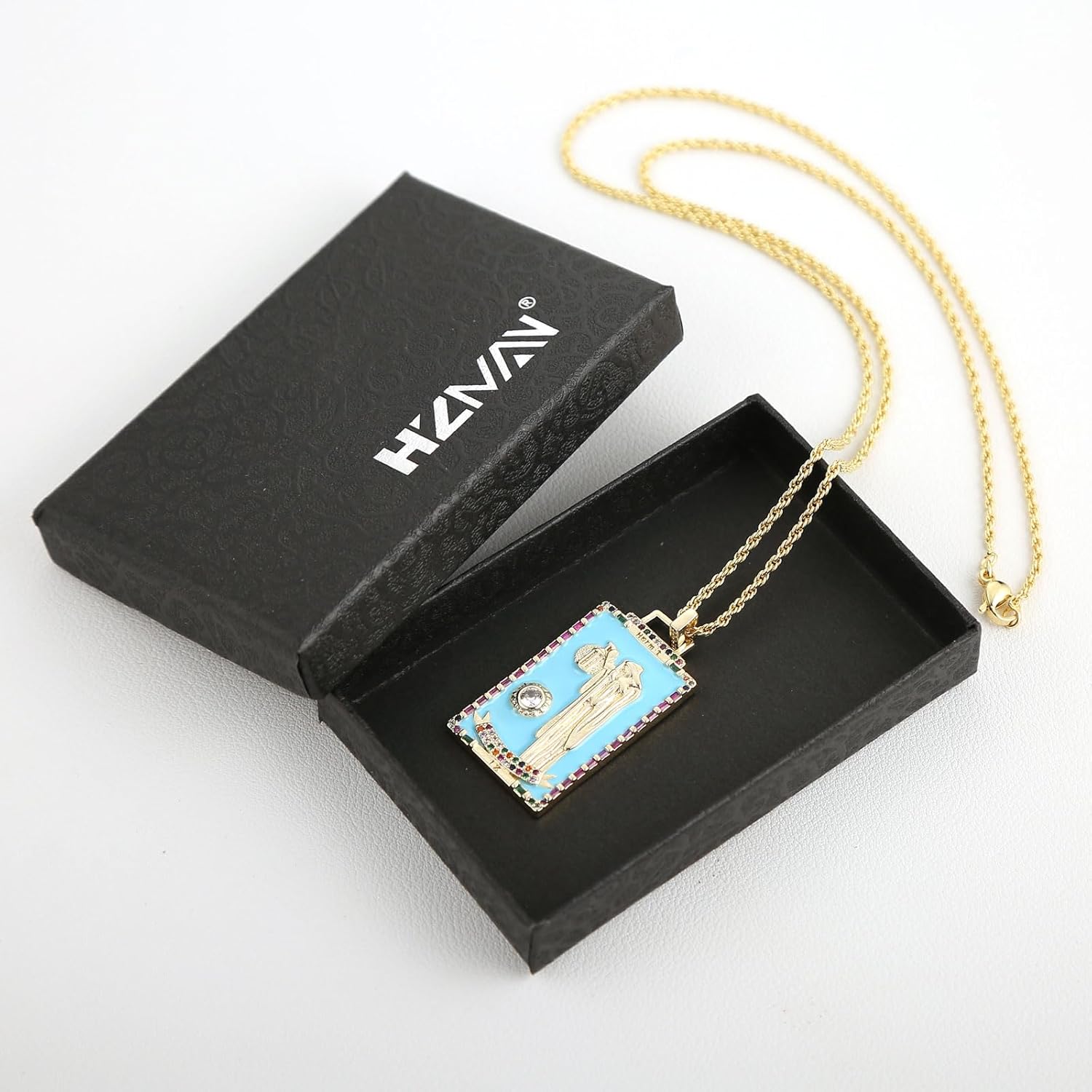 HZMAN Tarot Cards Necklace for Women Dainty 14K Gold Plated Cubic Zirconia Fortune Telling Magic Card Pendant Jewelry Gift - Image 5