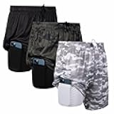 3 Pack Mens 2 in 1 Athletic Running Shorts 7 inch Inseam Workout Gym Compression Shorts for Men