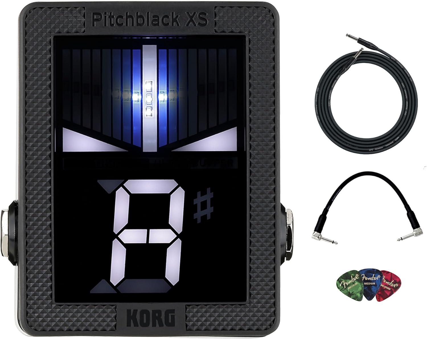 Korg Pitchblack XS Chromatic Pedal Tuner Bundle with Instrument & Patch Cable, and Picks