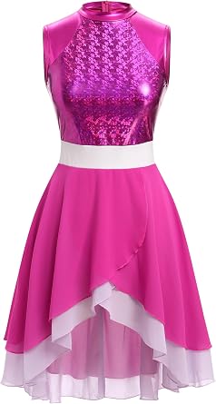 IBAKOM Women Praise Dance Overlay and Tunic Metallic Flowy Chiffon Skirt Worship Outfit Color Block Liturgical Dancewear