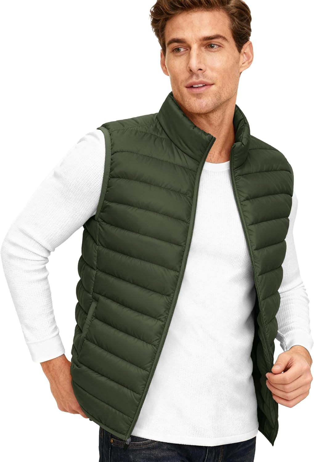 TACVASEN Men's Lightweight Packable Puffer Vest Outerwear Winter Water Resistant Sleeveless Jacket for Outdoor Golf Work - Image 2