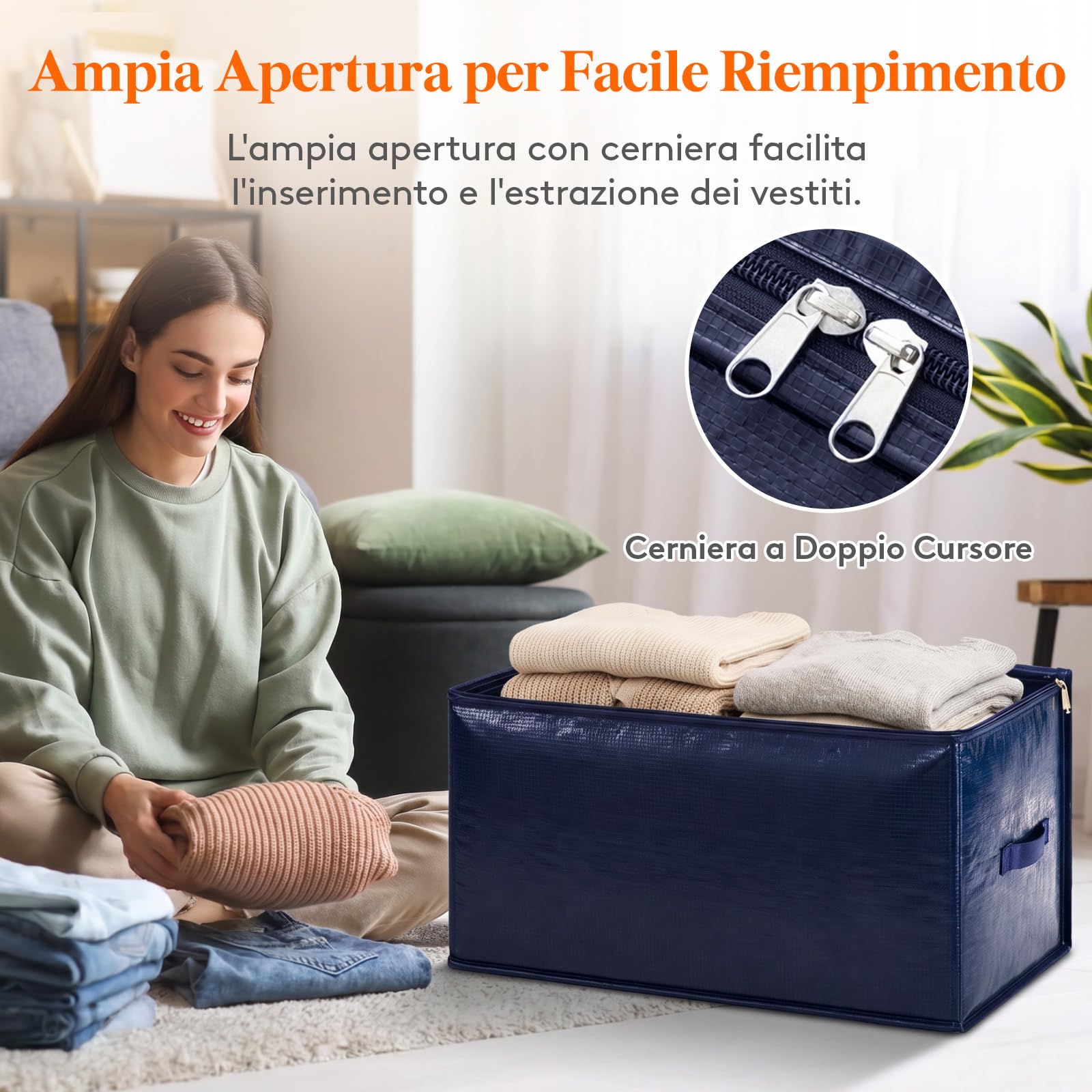 Lifewit Set di 4 Grandi Scatole per Armadio 90 L, Borse Trasloco con Manici, Contenitore Pieghevole per Piumoni, Coperte, Vestiti, Blu