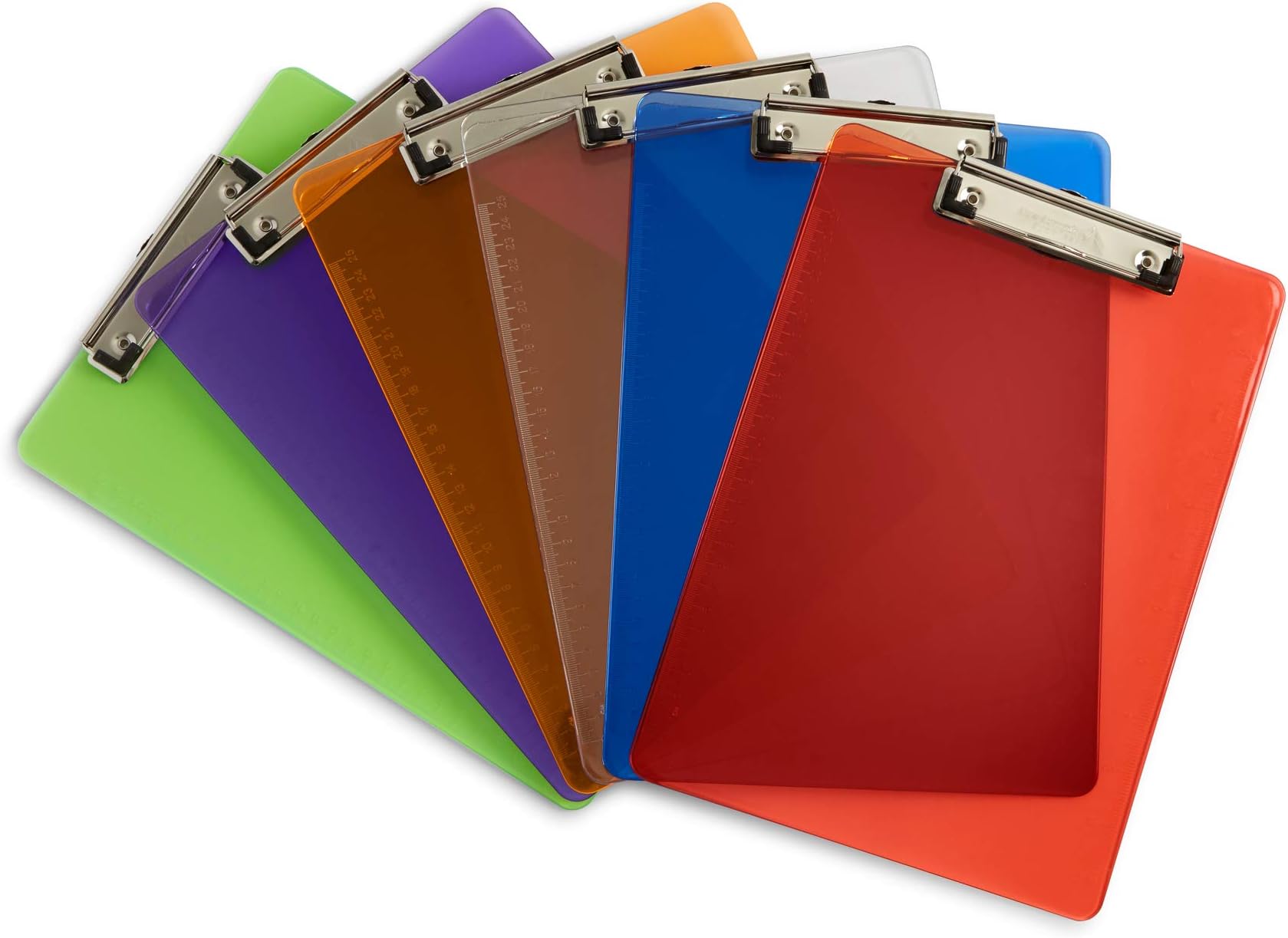 6 Pack Assorted Transparent Color Plastic Clipboards, 2.3mm Heavy Duty Board, Low Profile Clip, Clipboards for Classrooms, Offices, Restaurants, Doctor Offices, 6 Plastic Clipboard Pack