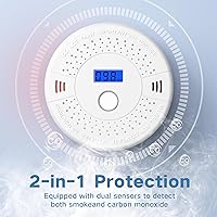 Vista 2 de Detector de monóxido de carbono y humo interconectado, detector de humo y CO, funciona con batería de 10 años, alarma inalámbrica interconectada