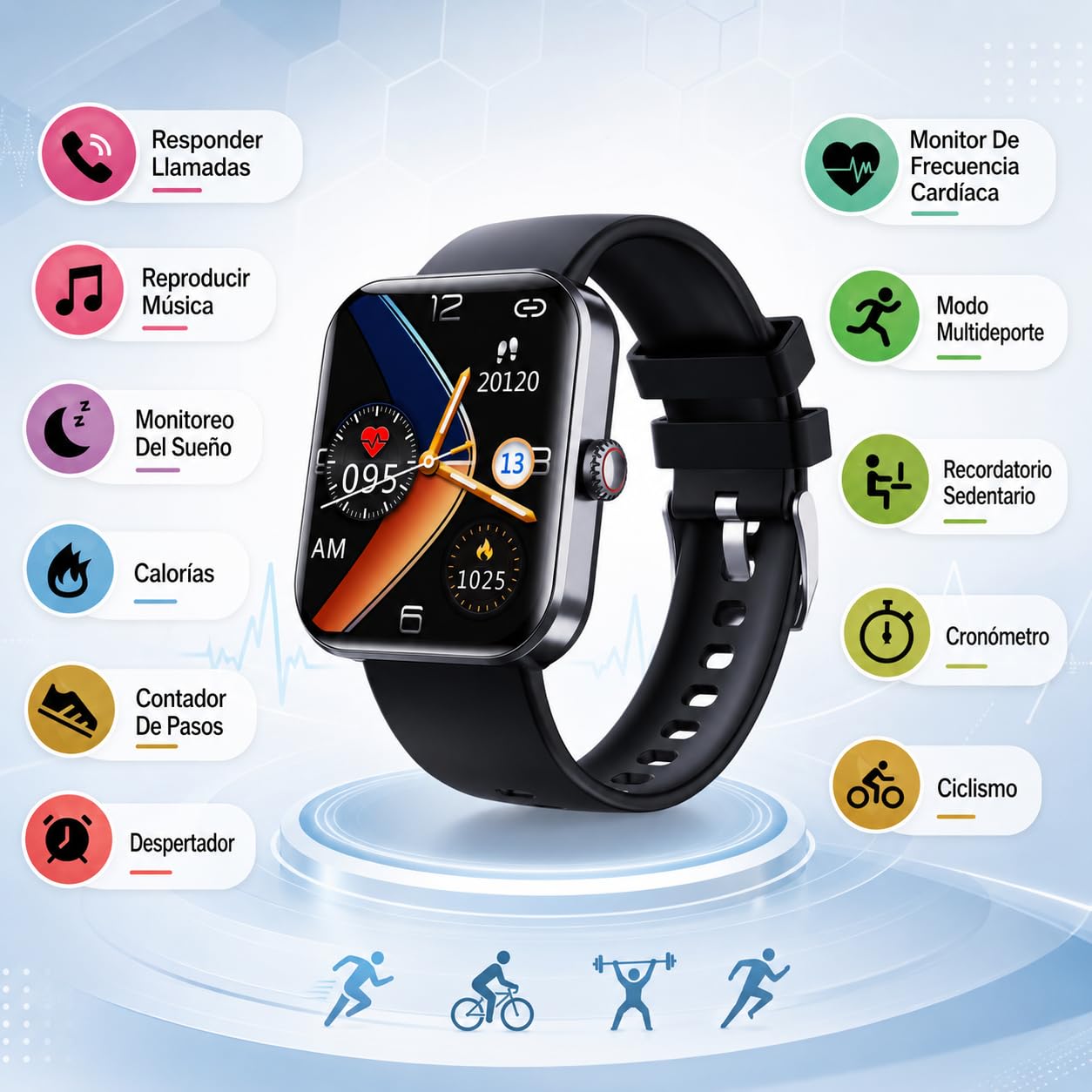 Cozey Maison GLUCOWATCH, Reloj de Actividad con Pantalla Clara, Control Diario de Pasos, Distancia y Calorías, Correa Cómoda para Trabajo, Casa y Deporte (Negro)