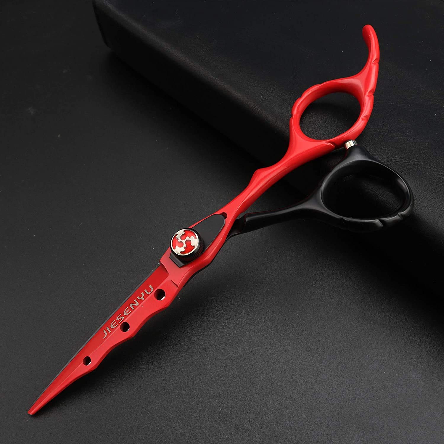JIESENYU Forbici da 6 pollici per capelli rossi neri Giappone 440C forbici da taglio e sfoltire e astuccio per pettine
