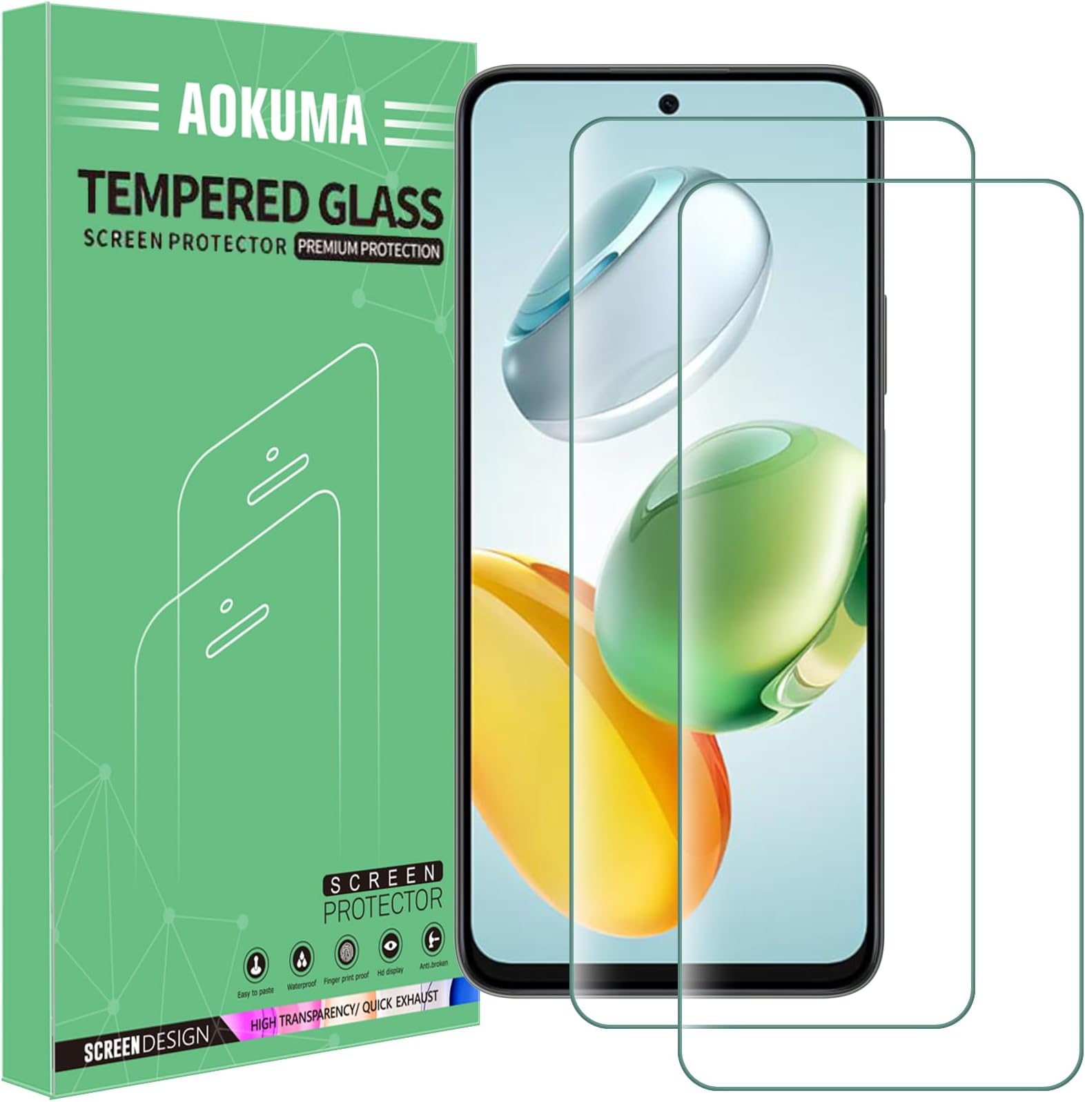 AOKUMA Tempered Glass for Honor 400 Smart/Honor 200 Smart 5G Screen Protector, [2 Pack] Guard Film, Case Friendly, Shatterproof, Shockproof, Scratchproof, Oilproof