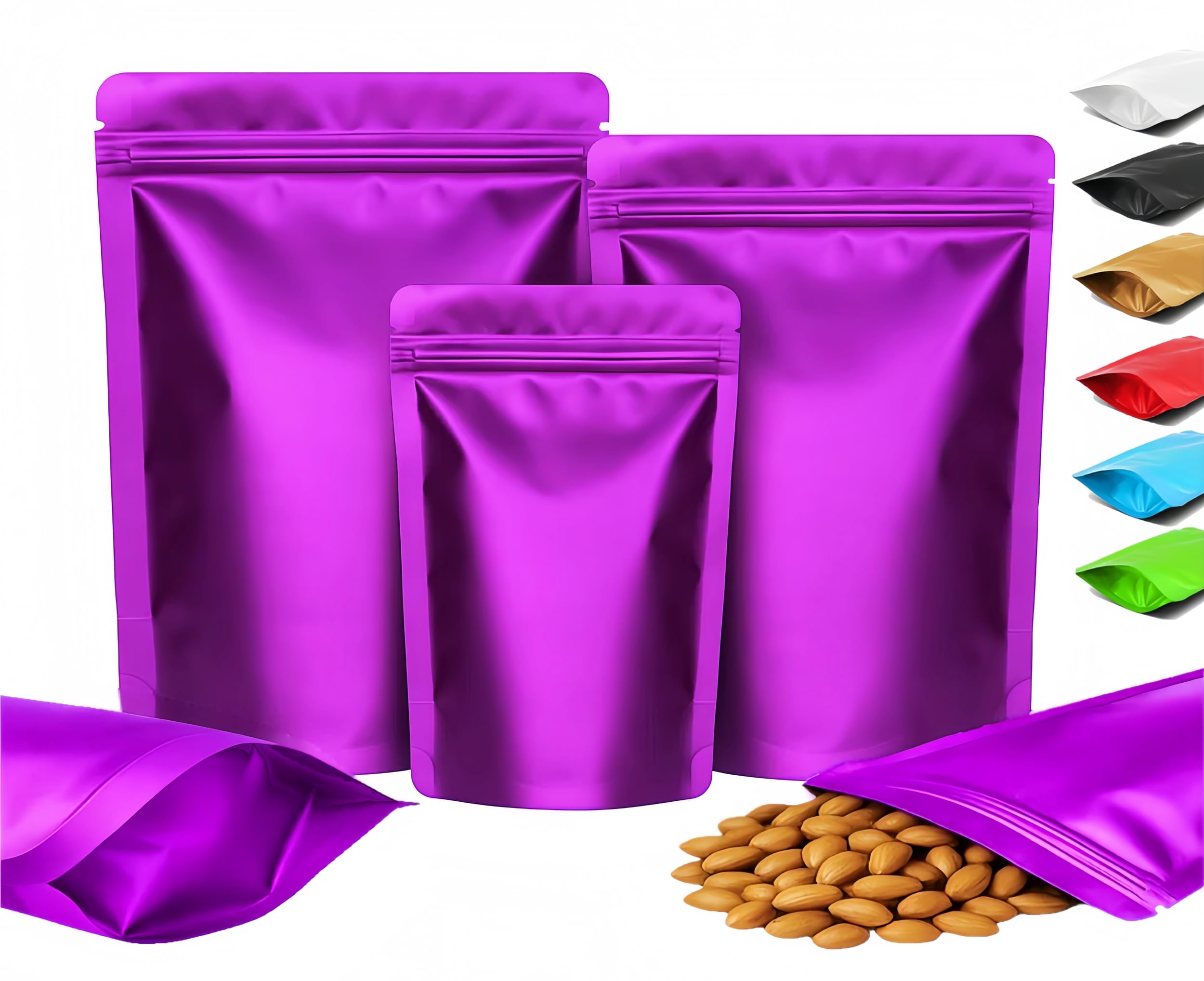 Plaphy 100Pcs Resealable Stand-up Pouches, Mylar Bags (Purple, 16 x 24 cm)