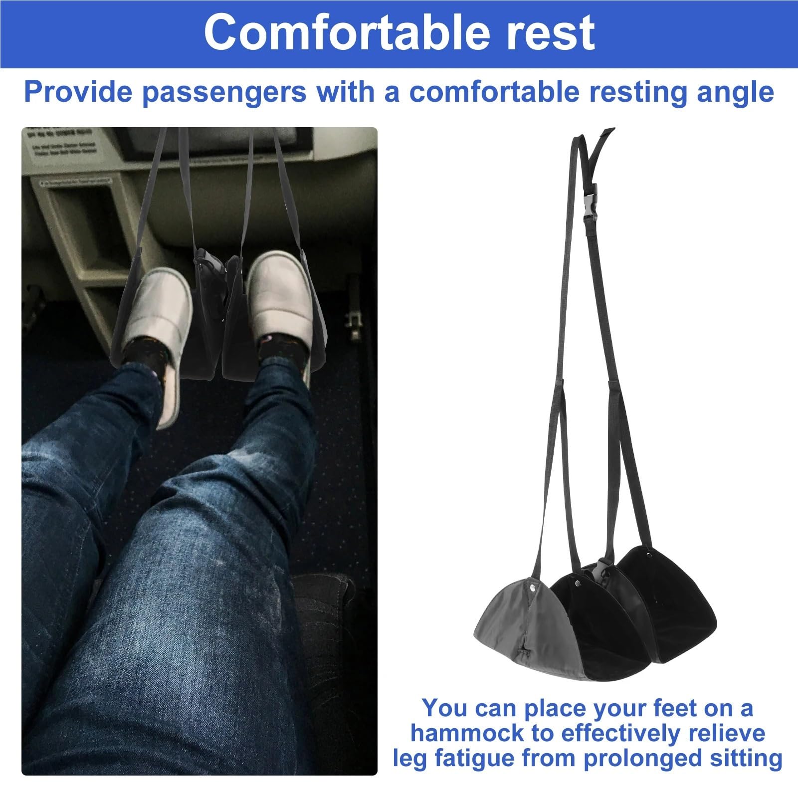 Poggiapiedi Per Aereo Amaca poggiapiedi regolabile da 2 pezzi Borsa viaggio sospesa portatile for poggiagambe for voli lunghi in autobus(Blue 2pcs)