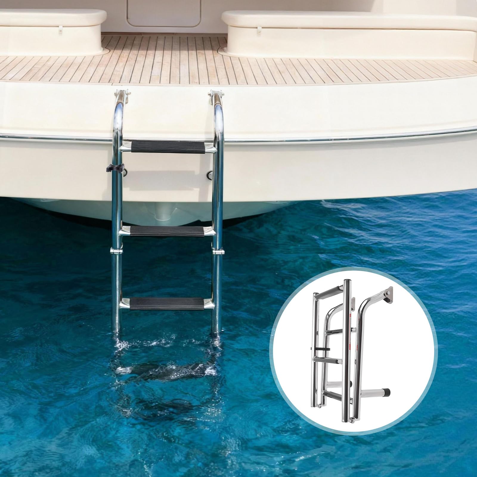 KAOLALI Scaletta da barca, pieghevole, con 4 gradini antiscivolo, in acciaio inox, per piscina