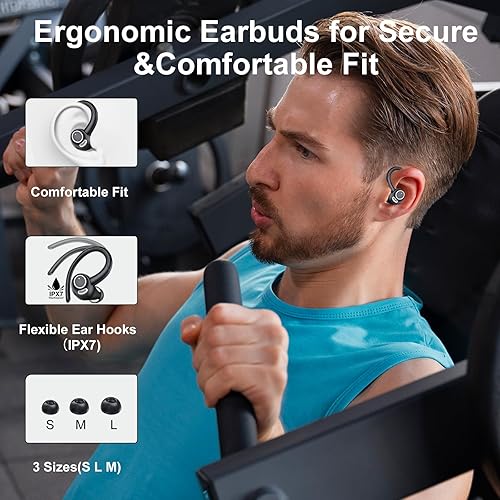 Miniatura 4 de Wireless Earbuds Bluetooth 5.3 Headphones Sports, 48H Over Ear Buds with ENC Mic, Stereo Deep Bass Bluetooth Earbuds with Secure Earhooks, LED