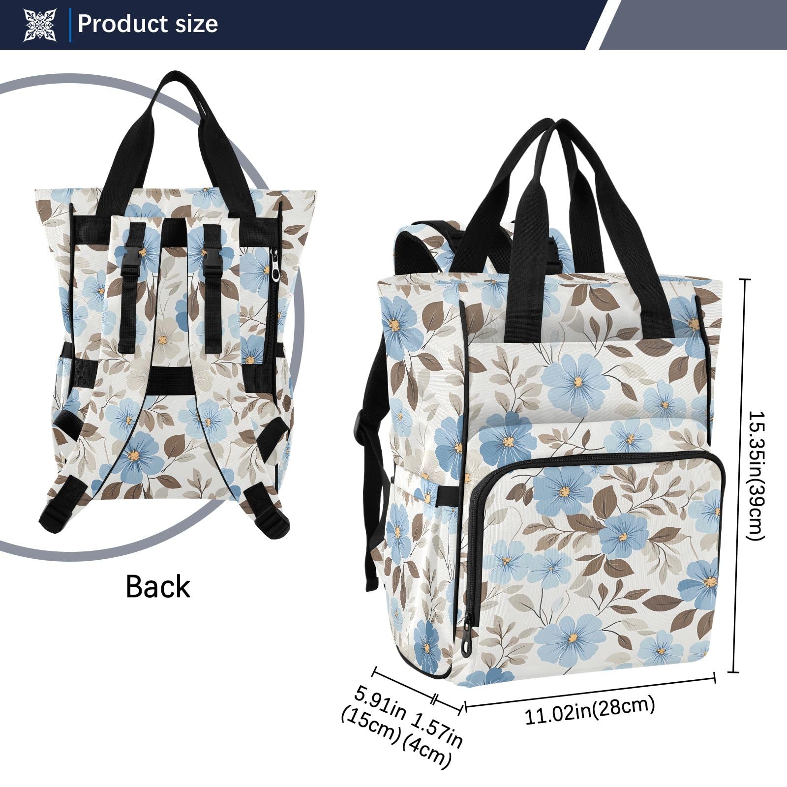 Mnsruu Blu Motivo Floreale Del Bambino Della Borsa Del Pannolino Del Bambino Zaino Grande Borsa Impermeabile Viaggio Borse Per Pannolini Per Mamm