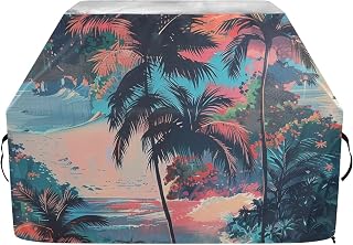 Tropical Hawaiian Beach BBQ Gas Grill Cover 65Inch Waterproof Heavy Duty Rip-Proof Fade Resistant Material Barbecue Cover with Adjustable Drawstring for Dust Wind