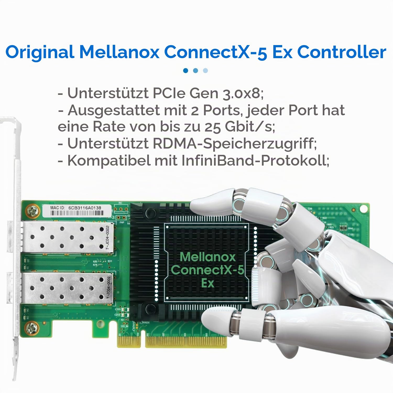 25Gb PCIe 3.0x8 Mellanox ConnectX-5 Ex Netzwerkkarte, unterstützt RDMA