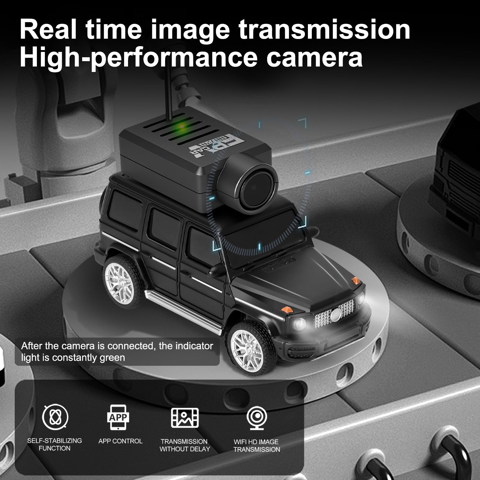 GoolRC WLtoys 6406 - Mini auto radiocomandata, 2,4 GHz, scala 1:64, FPV, telecomando con fotocamera 720P, veicolo di controllo APP con luci LED per adulti, senza telecomando (nero)