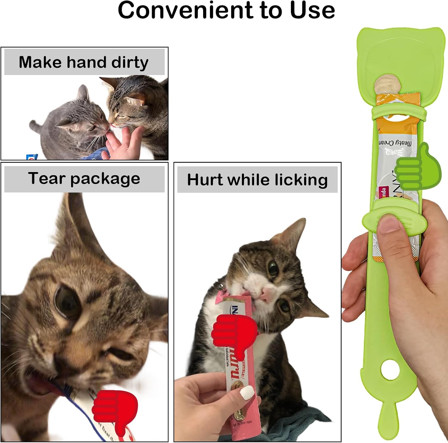 Universal Pet Food Can Lids - 3 Pcs, Squeezable Cat Treat Feeder & Spoon, Green/Blue/Orange Lids, Green Feeder image 3