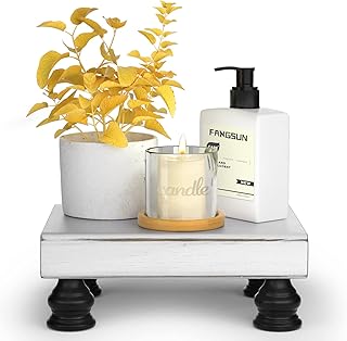 FANGSUN Wood Risers for Display, Farmhouse Wood Pedestal Stand for Decor, Rustic Wooden Riser for Kitchen & Bathroom Counter Decor, Home Decorations, Display Tray for Soap, Sink Decor, Plant Holder, White & Black