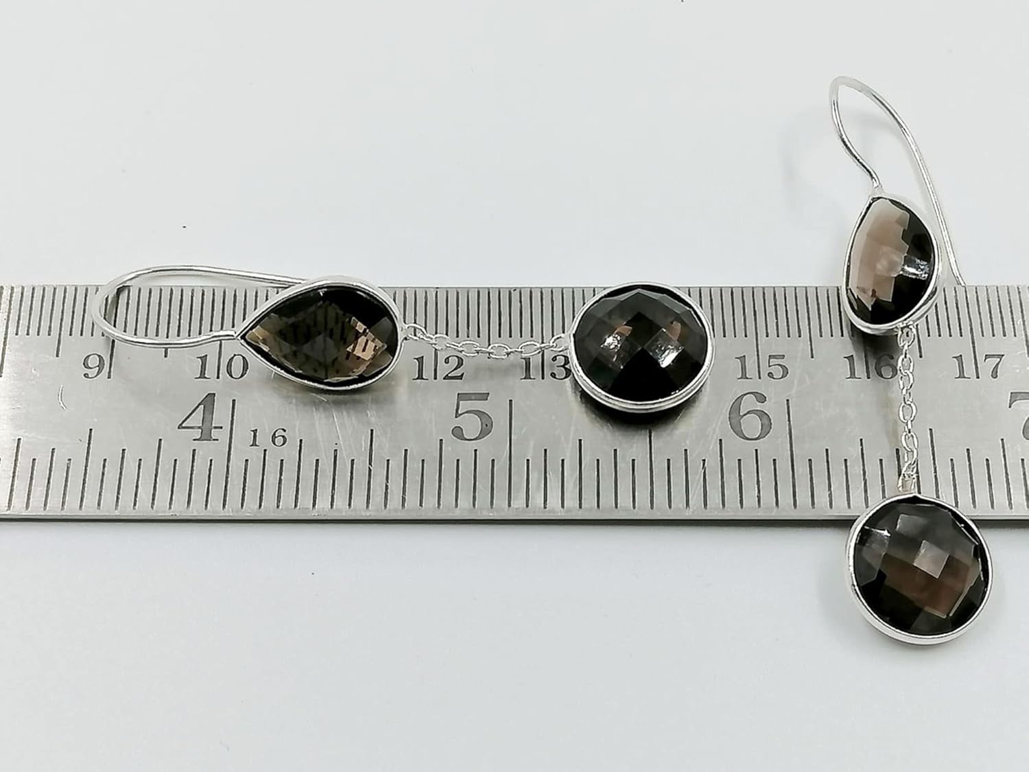 Smoky Quartz Gem Earring Drop dangle 925 Silver big size dangle stud Checker cut