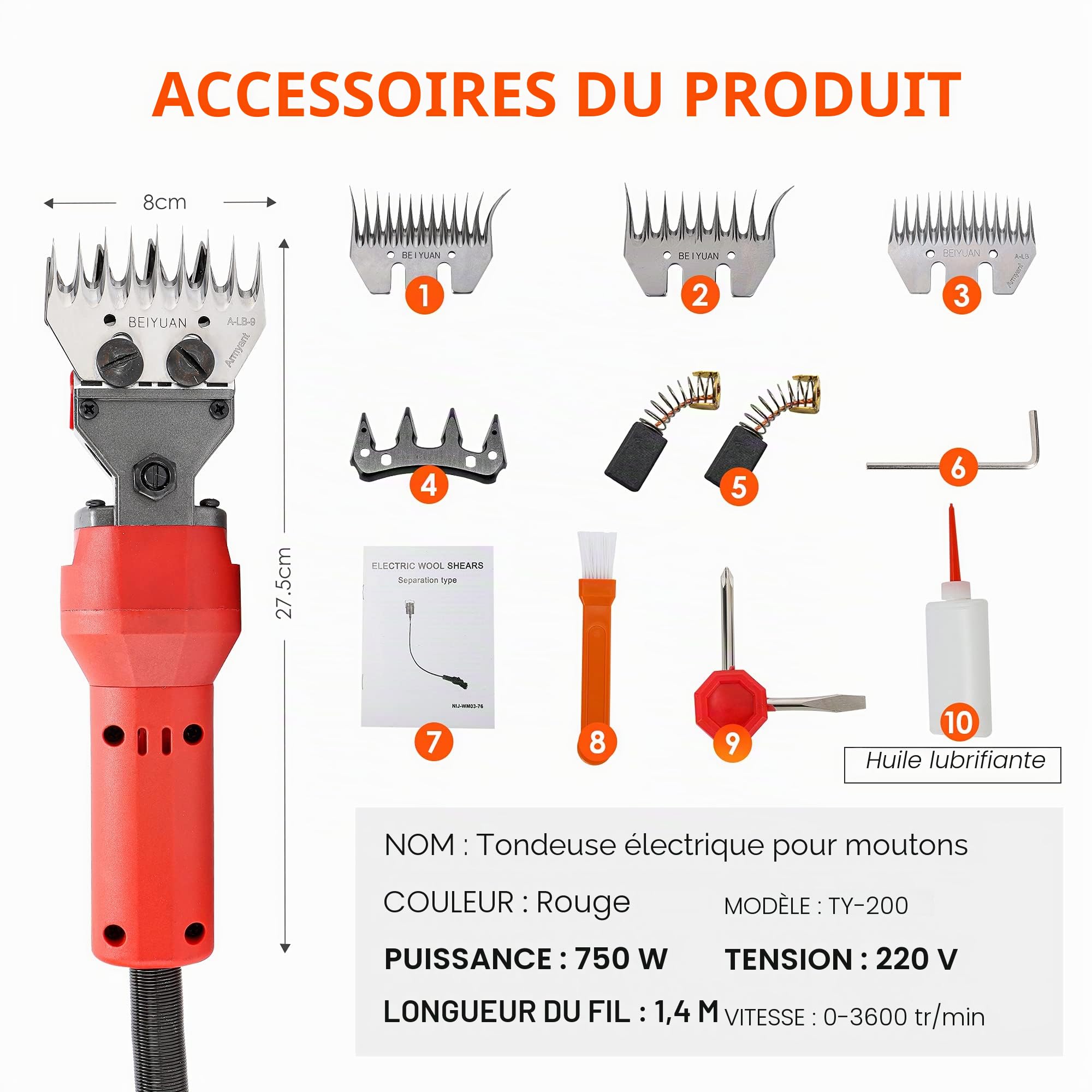 CGOLDENWALL Tondeuse Mouton Électrique 750W, 4 Types de Lames