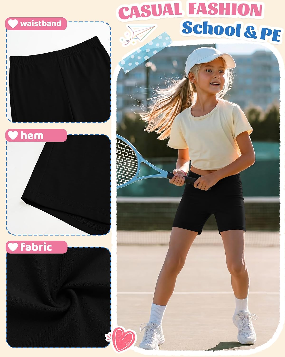 3 Pack Girls Bike Shorts Under Dress Cartwheel Dance Shorts Summer Athletic Clothes for Kids Workout Yoga Running