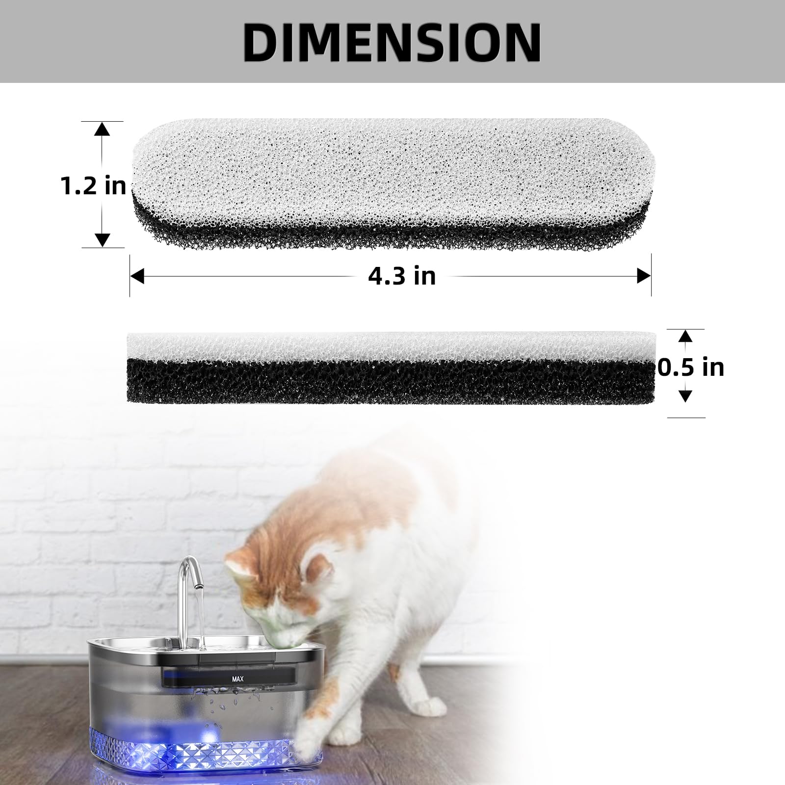 Filtros de fuente de agua para gatos, 6 paquetes/caja de filtros de repuesto para fuente de agua automática MAILOFY WF220 de 75 onzas/2.2 L, filtración de carbón activado de 3 capas para purificar el