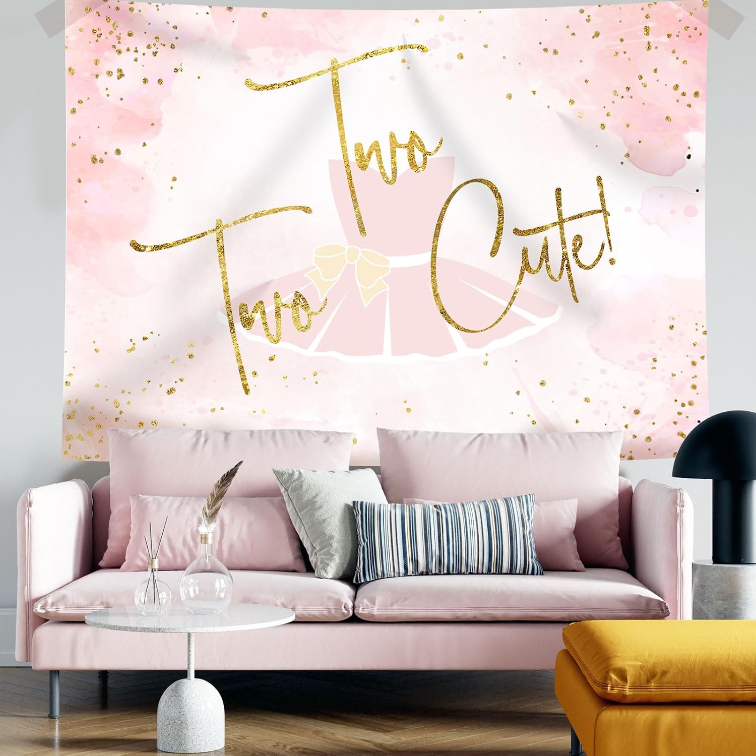 2nd Birthday Backdrop for Girls Two Two Cute Golden Dots Blush Pink Glitter Ballet Skirt Tutu Photography Background Second Birthday Party Decoration Supplies Banner Photo Booth Props 7x5ft image 4