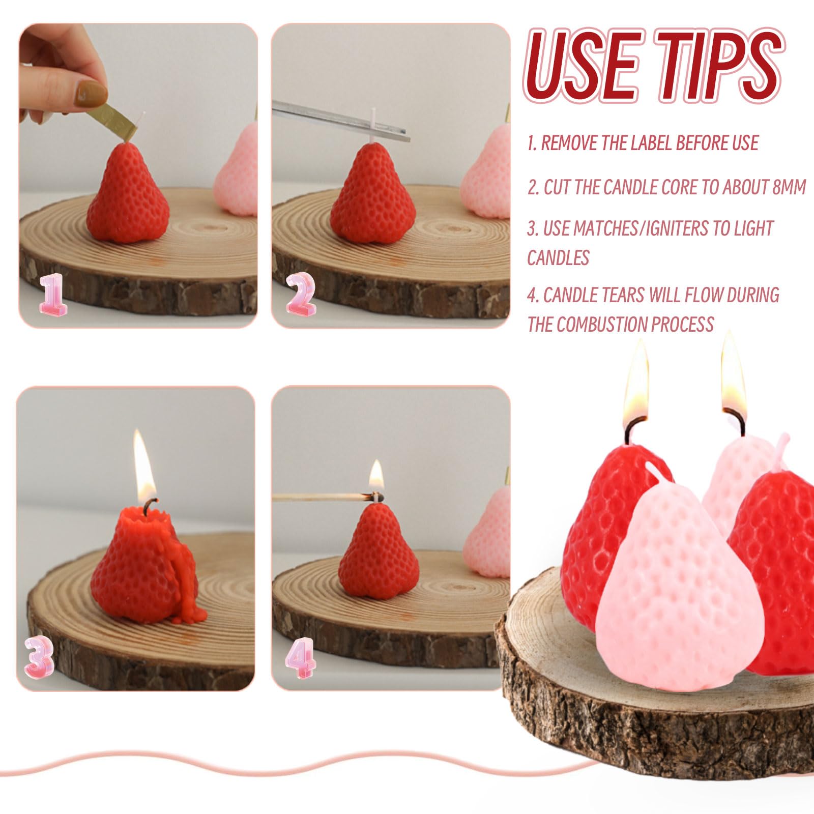 Strawberry Shaped Scented Candle 9 Pcs Mini Soy Wax Small Candles for Bedroom Home Decor Gift for Friends Familys (Red & Pink)