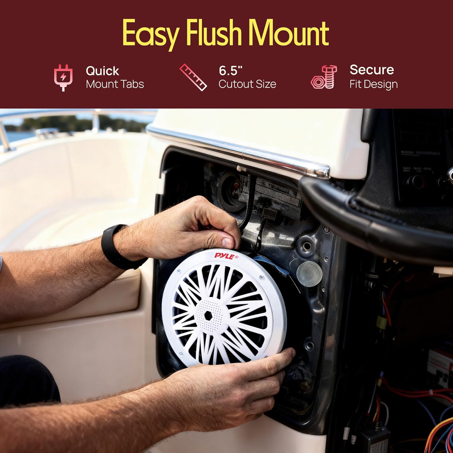 Pyle 6.5 Inch Dual Marine Speakers - 2 Way Waterproof and Weather Resistant Outdoor Audio Stereo Sound System with 200 Watt Power, Poly Carbon Cone and Butyl Rubber Surround - 1 Pair (White)