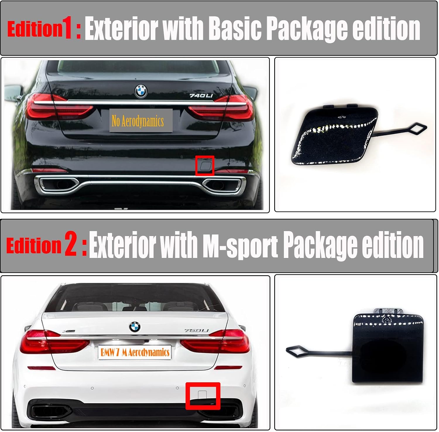 Rear Tow Cover for 15-18 BMW 7 Series M Aerodynamics G11 G12 730i 730d 740i 740d 750i 750Ld 760i 730Li 740Li 750Li 760Li 2015 2016 2017 2018 Bumper Towing Hook Eye Cap 51128064765 (Black)