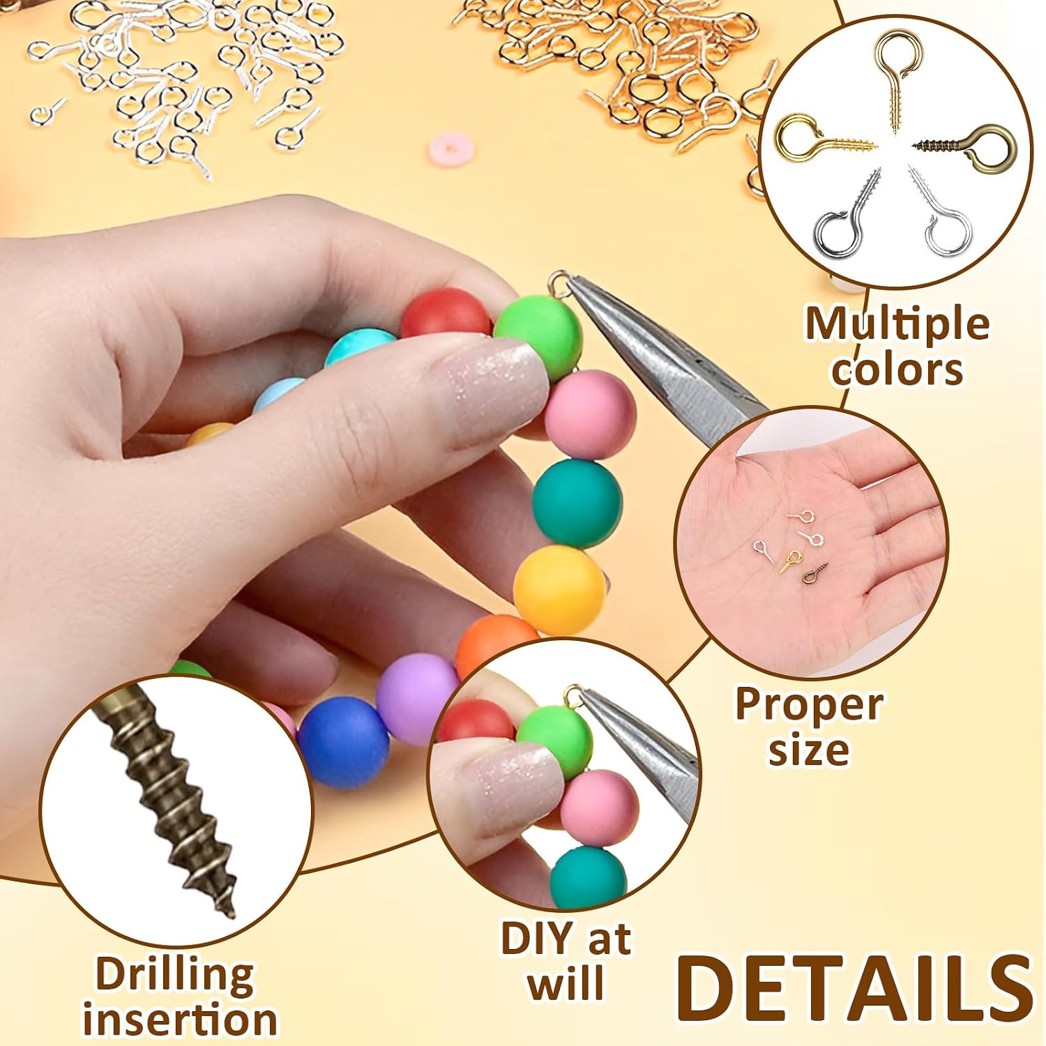 1000Pcs Screw Eye Pins, Small Screws Eyelet Hook for DIY Crafts, Art Projects, Tiaras and Jewelry Making