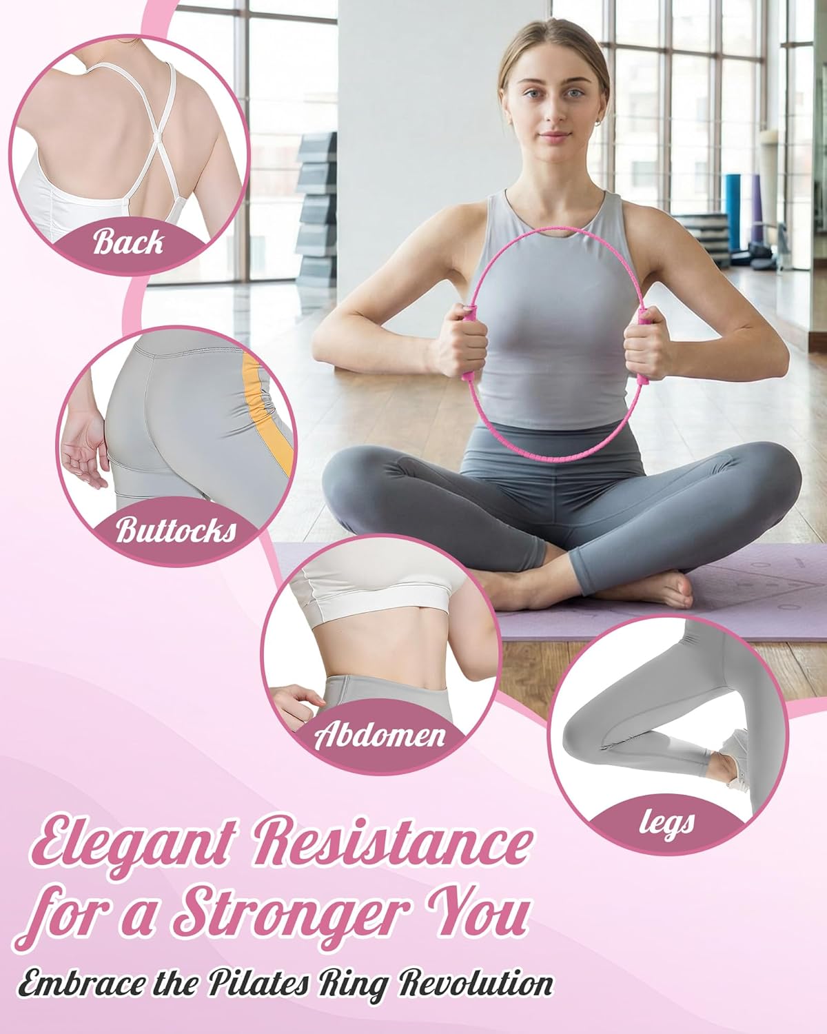 Pilates Ring, Silicone Magic Pilates Rings, Lightweight & Durable Flexible Fitness Circle Exercise Equipment for Toning Arms, Thighs,Legs, Core,Yoga & Physical Therapy