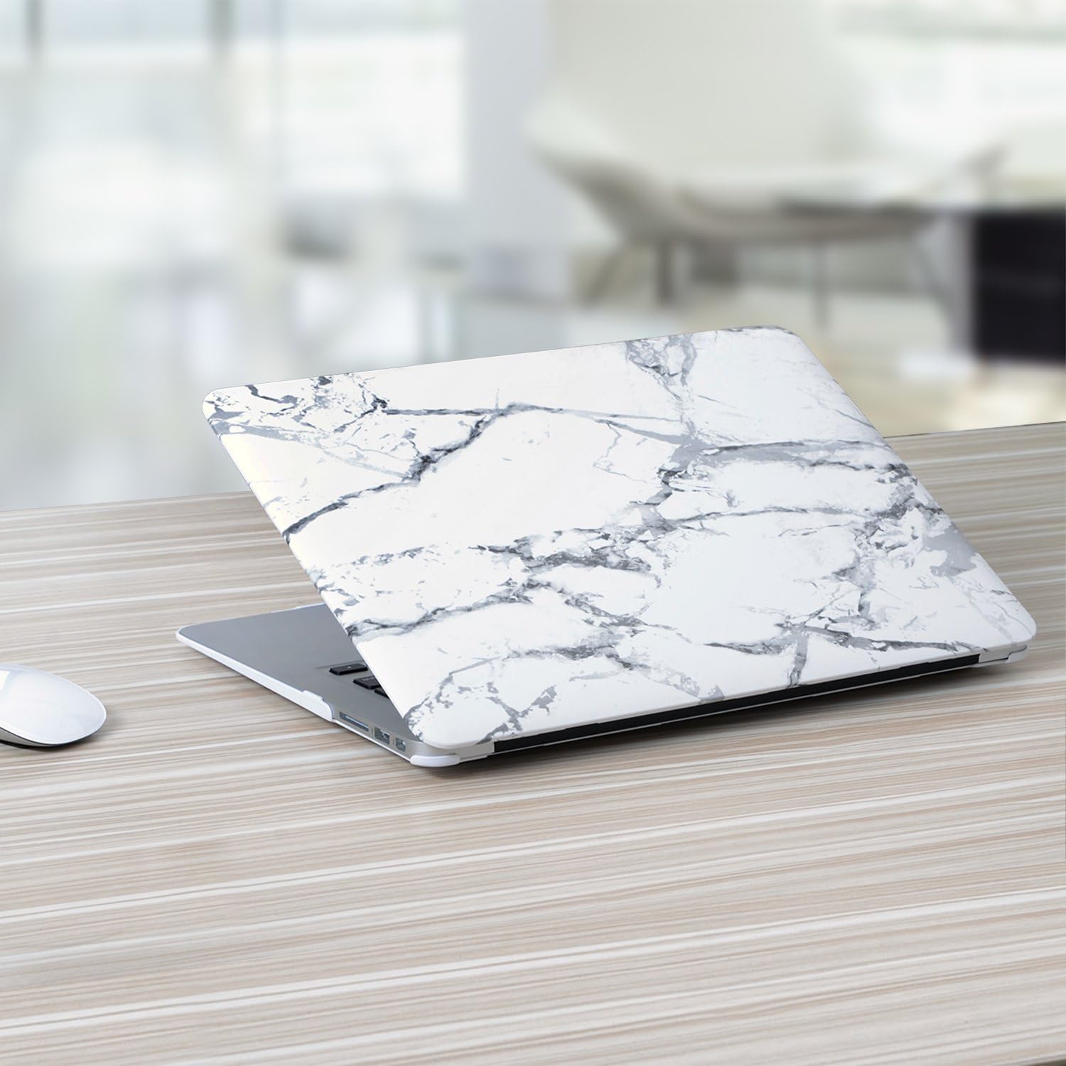 Zinmark 13 Inch Laptop Case Cover Compatible with MacBook Air 13.3 Inch A1369 / A1466, Plastic Folio Hard Cover Case - White Marble