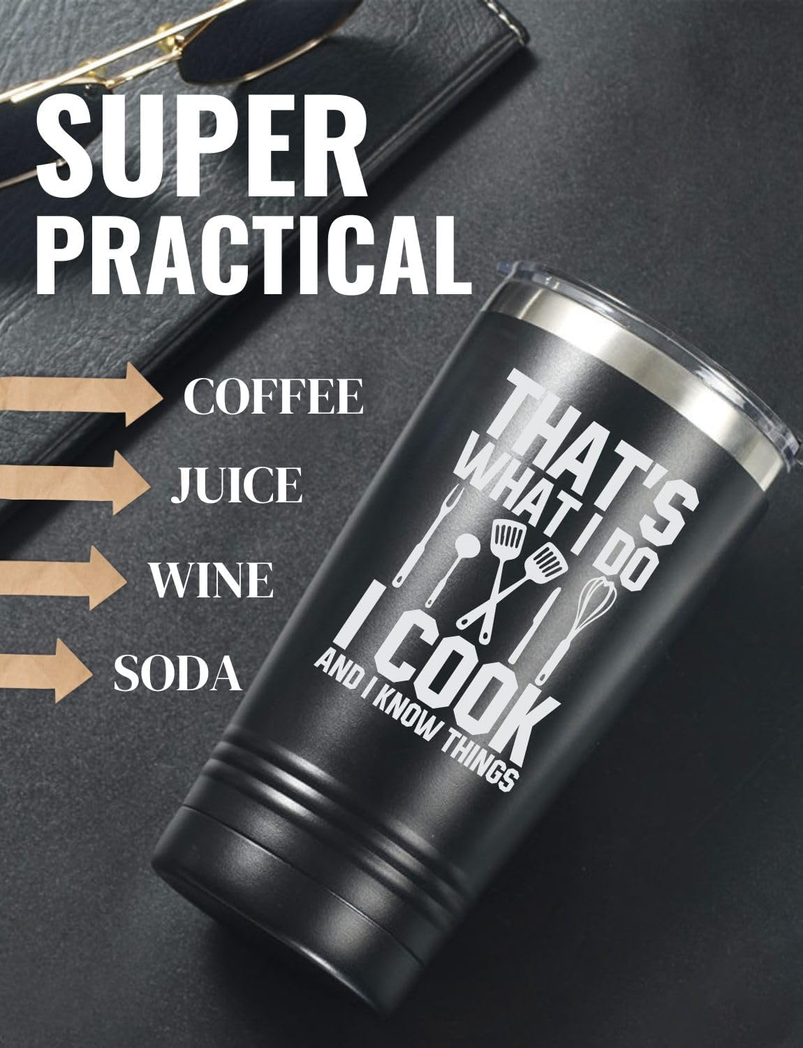 Onebttl Chef Gifts for Men Women, 20 oz Insulated Tumbler Mug - That's What I Do I Know Things